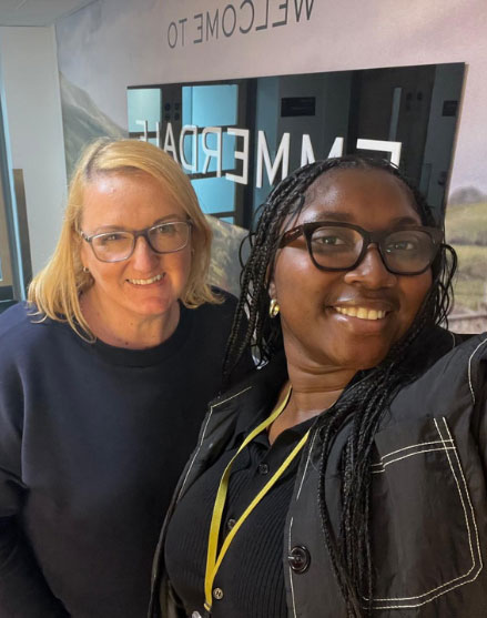 A photo, taken in a selfie style, of mentor Lynnie Walsh and mentee Leah Donaldson James.